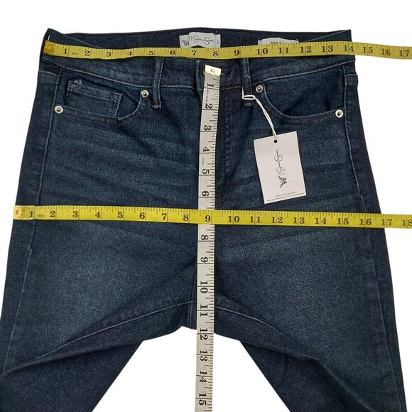 Jessica Simpson Daisy Flare Jeans Womens 10 Blue Dark Wash Stretch Raw Hem Denim - Picture 11 of 13